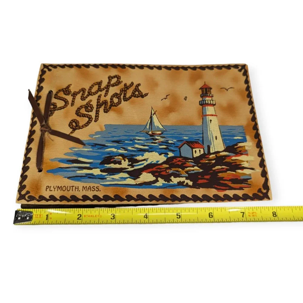Vintage 1950s Leather Bound Souvenir Plymouth MA Snap Shot Book Unused